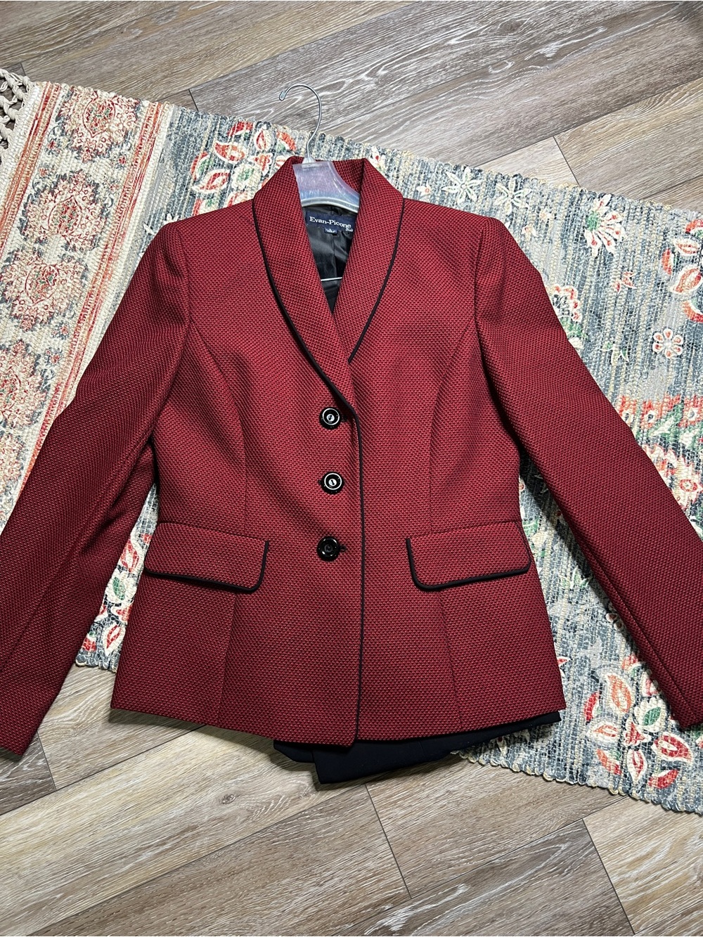 Vintage Evan Picone black red blazer tweed suit pants